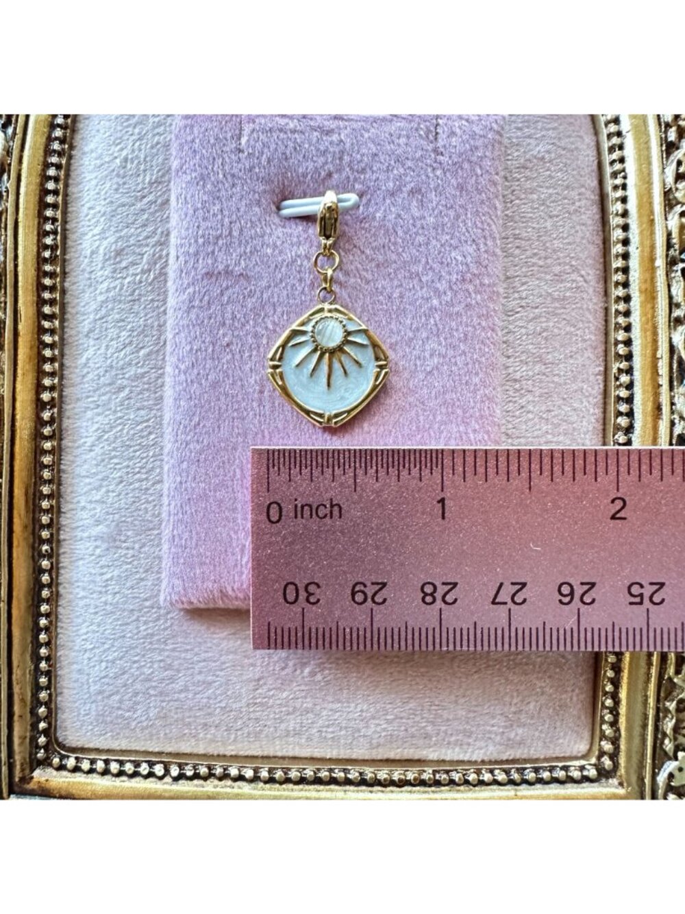 18k Gold PVD Stainless Steel Sunburst Charm Clip On Celestial Sun White Enamel - Picture 8 of 13